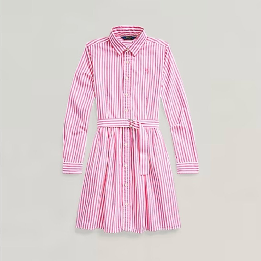 Polo by Ralph Lauren Pink White Striped Shirt Dress Girls 14 Long Sleeve Classic